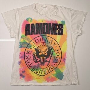 MadeWorn Ramones Tie-Dye Graphic T-Shirt Distressed Vintage Wash White Size XS